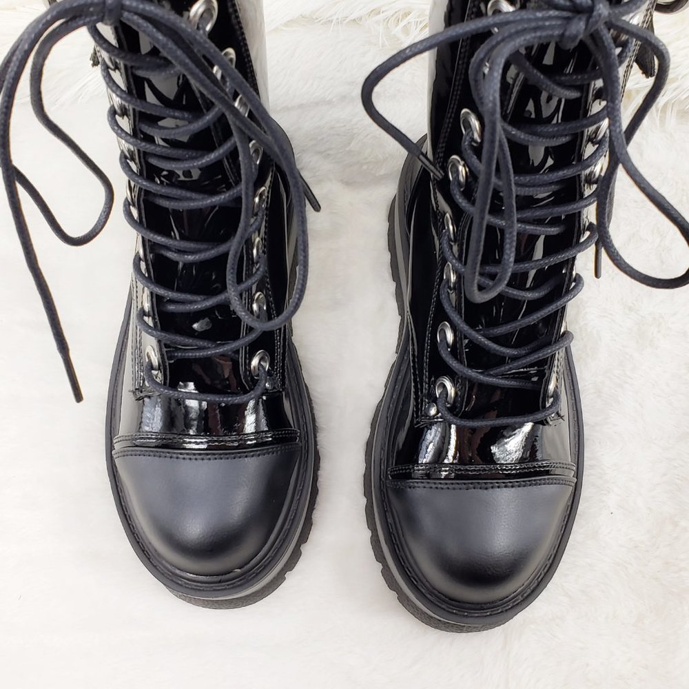 Patent Matte Platform Mid Calf Goth Punk Boots - Picture 12 of 14